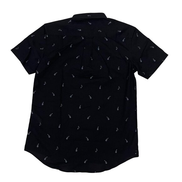 30% off! Stitch Note men's shirt M black blue guitar print short sleeve button d - Picture 7 of 8